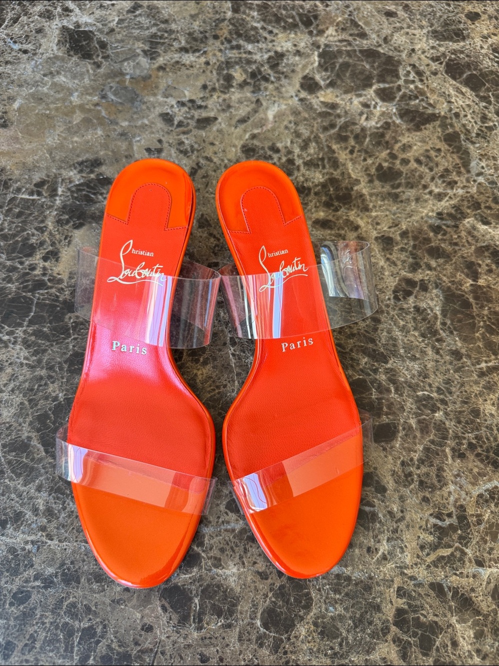 Christian Louboutin just nothing pvc orange magma 55mm stiletto sandal sz 38 - Picture 4 of 11